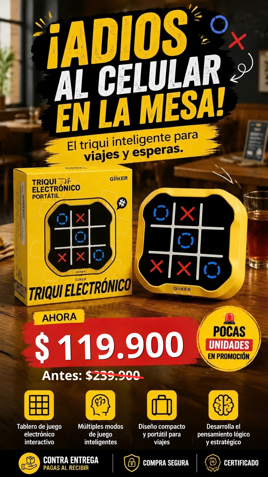 Juego de Mesa Electrónico GiiKER Tic-Tac-Toe Bolt - Desarrolla la lógica