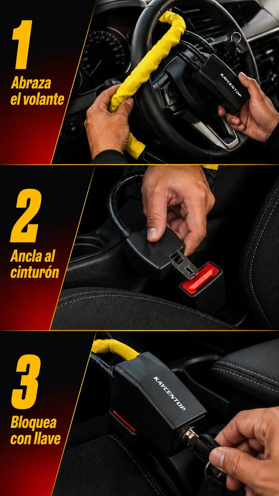 Bloqueador Antirrobo de Volante con Anclaje al Cinturón - Seguridad total - Imagen 5